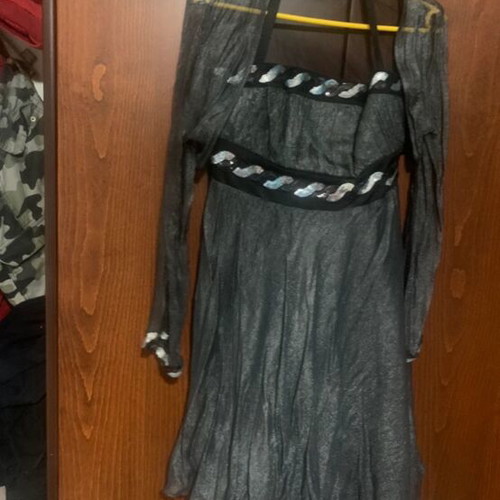 Silk evening dress gray like new with sequins