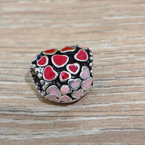 Silver charm hearts with enamel like new