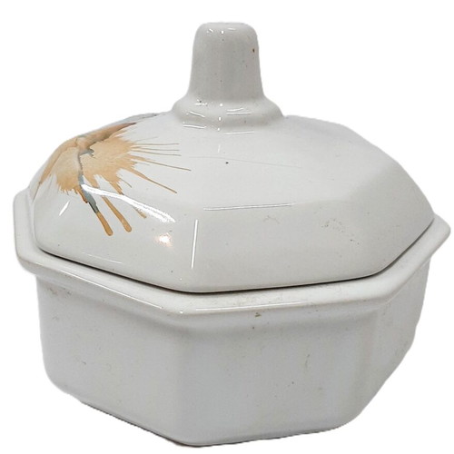 Modern porcelain sugar bowl with abstract decoration, octagonal shape