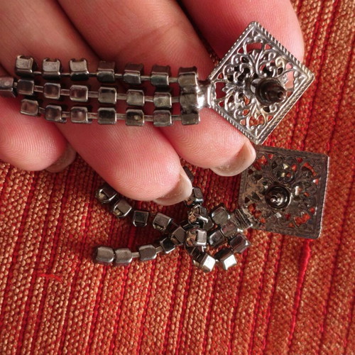 Vintage earrings 70s with black stones and rhinestones, used