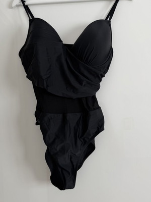 One-piece swimsuit new, large cup, black, elastic with transparency