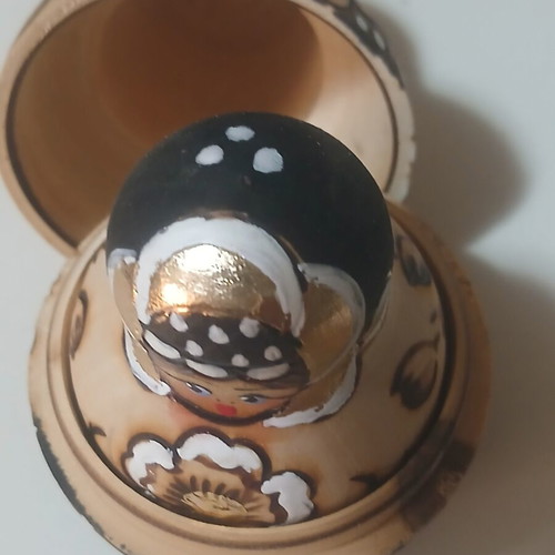 Handmade Wooden Russian Matryoshka Doll Set of 5 with Gold Details