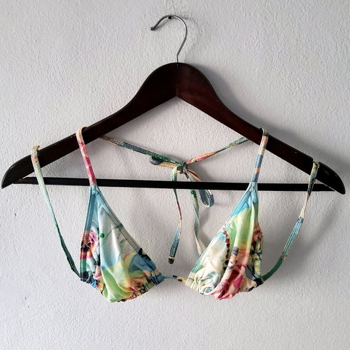 Vintage y2k fairycore coquette lolita graphic triangle bikini top used multicolor