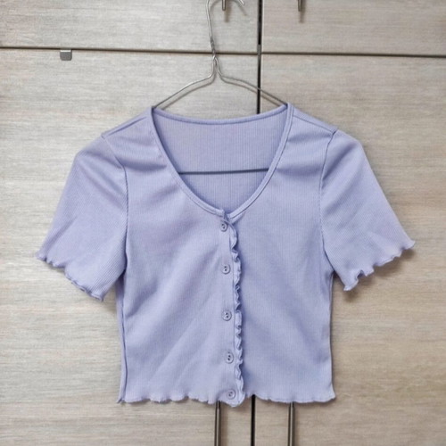 Brand New - Crop top ribbed short sleeve cute cardigan v-neck frills / κοντομάνικο τοπ κουμπιά