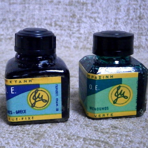 Menounos fountain pen ink cyan and green new, pack of 2 vintage