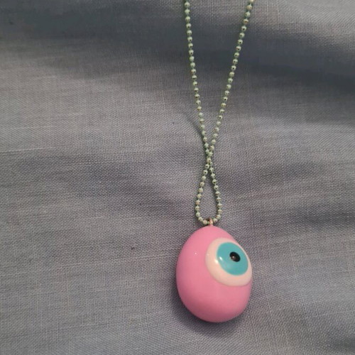 Easter egg jewelry new pink with eye and green chain