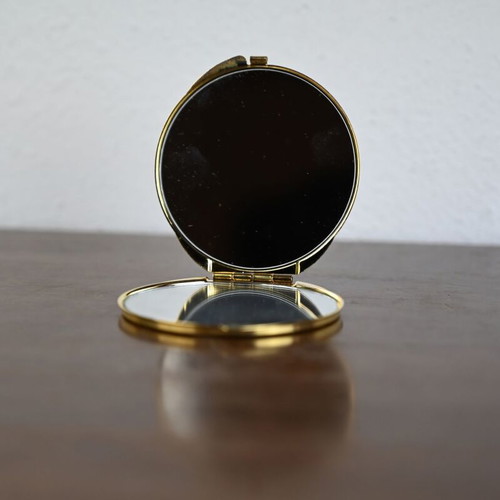 Vintage compact mirror with gold metal case like new