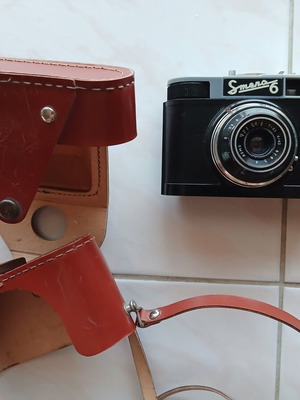 Vintage LOMO Smena 6 camera used with T-43 40mm f/4 lens and leather case