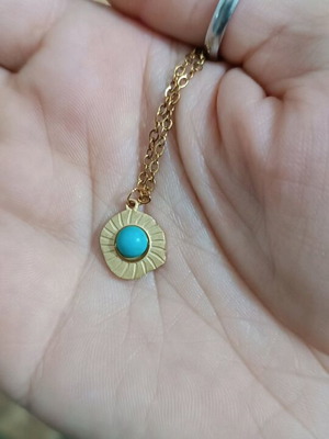 Steel necklace new gold with blue stone, length 45cm