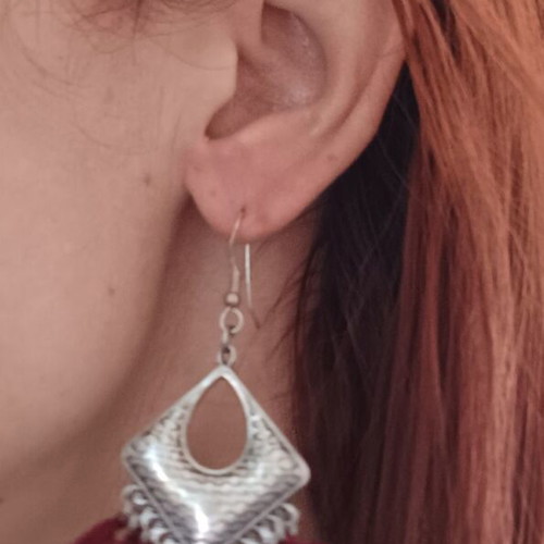 Dangling earrings like new, red and silver