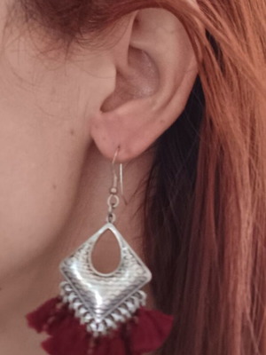 Dangling earrings like new, red and silver