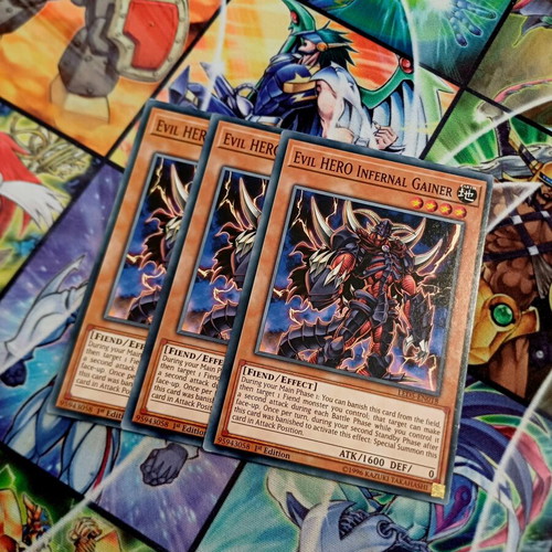 Playset 3x Evil HERO Infernal Gainer LED3 Yu-Gi-Oh! cards
