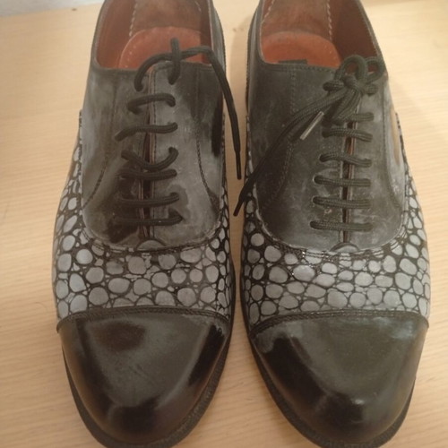 Haralas Vintage men's leather shoes, black Oxford Derby
