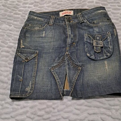 Magnum denim mini skirt like new with slit and pockets