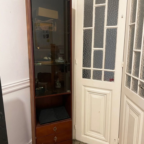 Vintage bookshelf with glass door and drawers