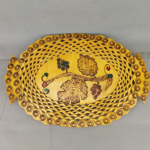 Old beautiful wooden plate basket fruit bowl used