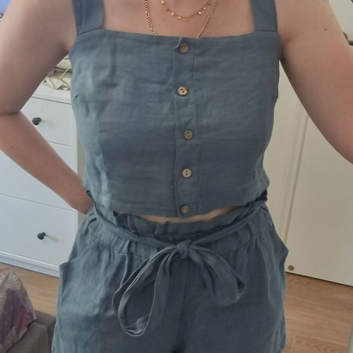 Linen set top shorts bermuda blue like new, small