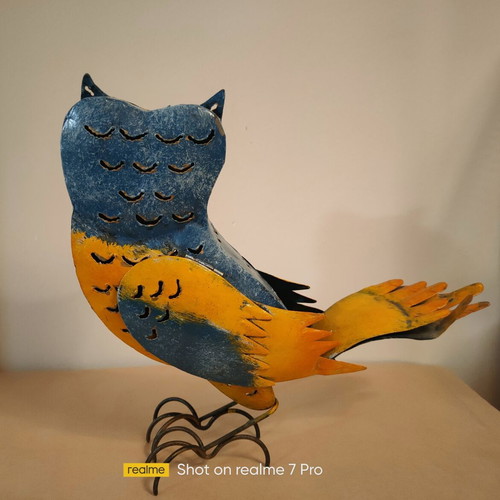 Metal Owl with Candle Holder like new
