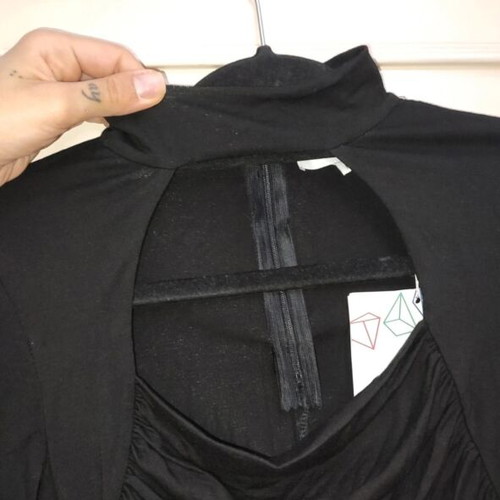 Maki Philosophy black blouse with cutout and gathers, size M, new