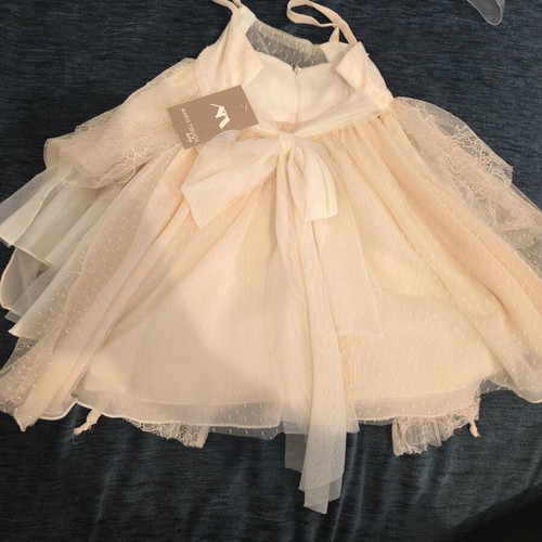Makis Tselios Baptism Dress with Bolero and Built-in Pants, New, Soft Salmon