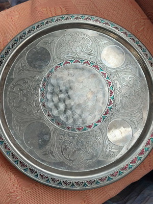 Δίσκος σερβιρίσματος vintage ανοξείδωτο ατσάλι μεταχειρισμένος με σχεδιάκια