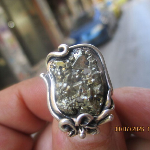 Women's 925 Silver Ring with Pyrite, New