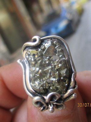 Women's 925 Silver Ring with Pyrite, New