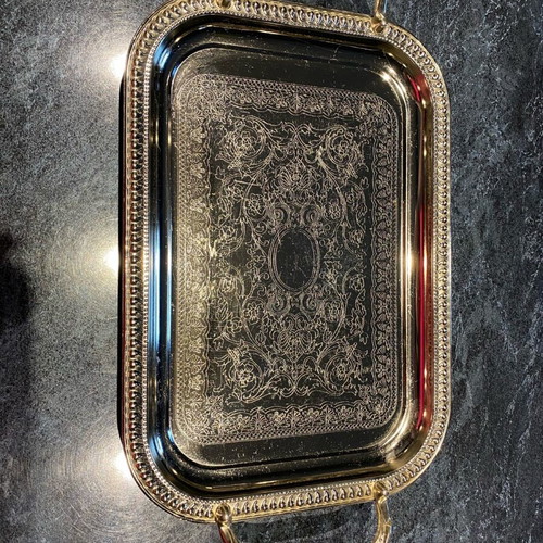 Metal serving trays used, silver color, vintage, Twin Bird