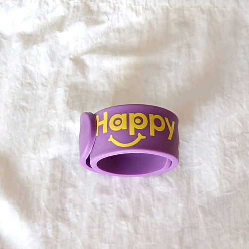 Slap bracelet "Happy" like new, purple-fuchsia