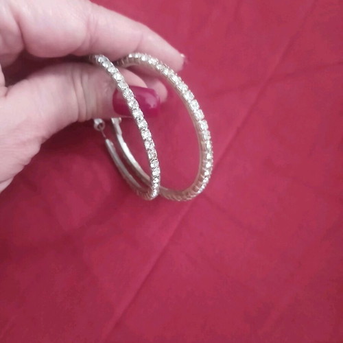 Hoop earrings like new, silver with zircon
