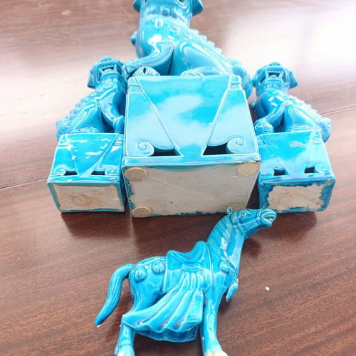 Vintage Chinese Porcelain Set of 4 Pieces with Turquoise Glaze, used