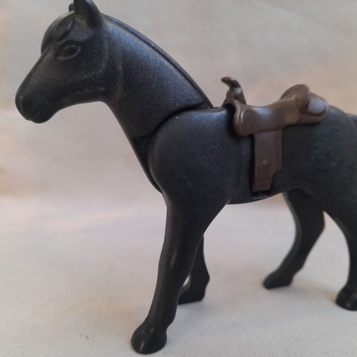 Playmobil black horse used with dark brown saddle