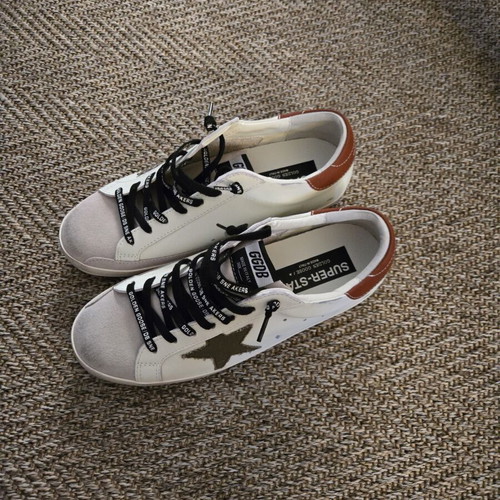 Golden Goose Superstar sneakers with green canvas star new