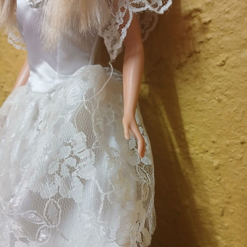 Barbie vintage doll with white lace dress used