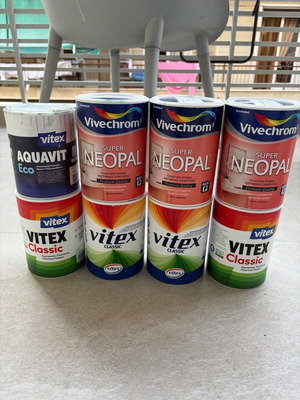 Vitex paint used, 7 cans of 1 liter each, blue shades