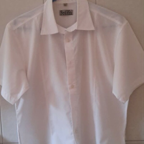 Fedonni white men's short-sleeve shirt with embroidered rhinestone design