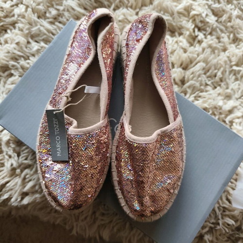 Marco Tozzi espadrilles with sequins, new, size 37, colorful and gold