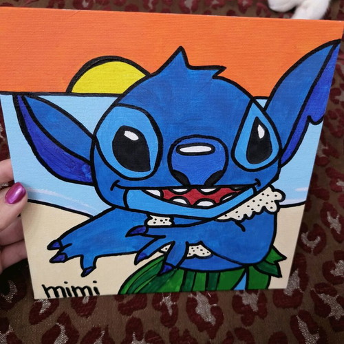 Stitch handmade painting with acrylics