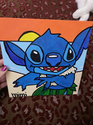 Stitch handmade painting with acrylics