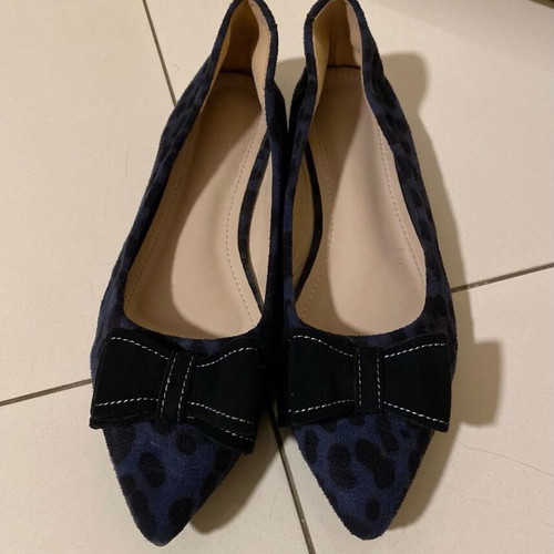 Pointed ballerina shoes new dark blue with black and bow