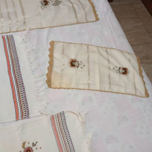 Table runners used, set of 4, hand-embroidered with lace details
