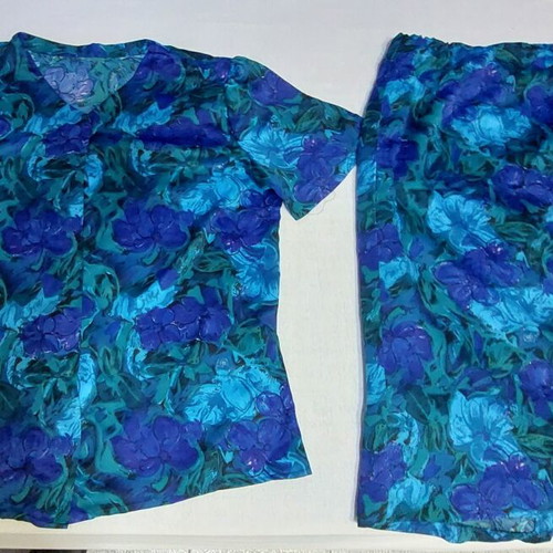 Floral three-piece set for plus size 4XL, like new, blue viscose