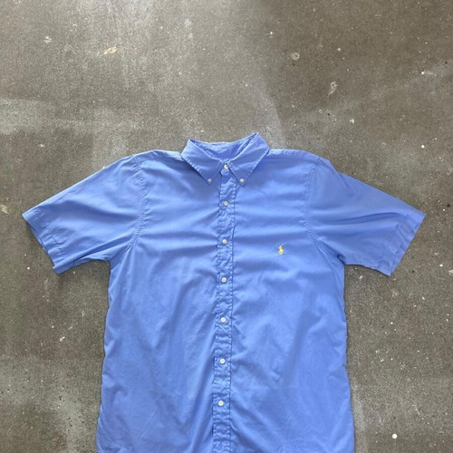 Ralph Lauren long sleeve shirt XL, blue feather weight twill, yellow logo