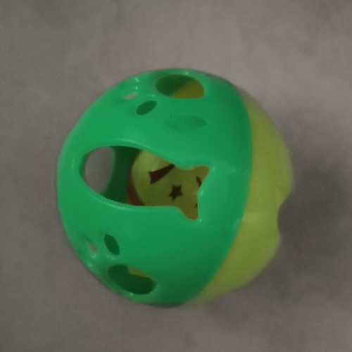 Cat ball toy with internal bell ball, yellow-green