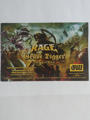 Rage and Grave Digger Concert Ticket like new, 29-4-2011