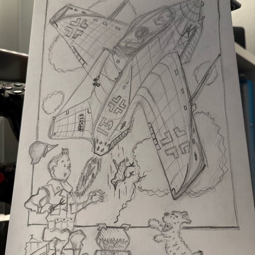 Tin Tin sketch new with airplane and comic character
