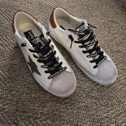 Golden Goose Superstar sneakers with green canvas star new