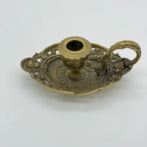 Brass carved candlestick with handle