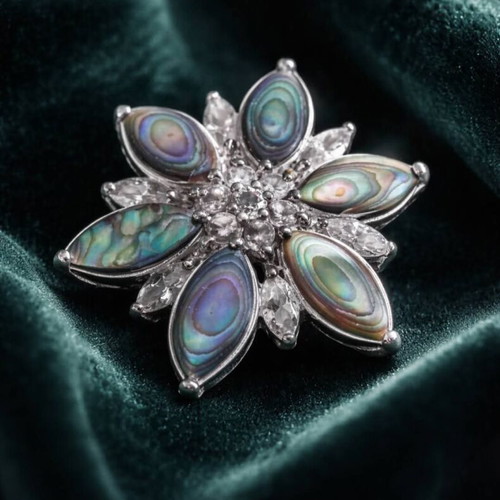 Vintage silver 925 ring with Abalone stones used, flower design