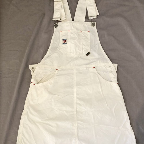 Vintage 90s Chambers White Denim Overall Skirt Size L like new
